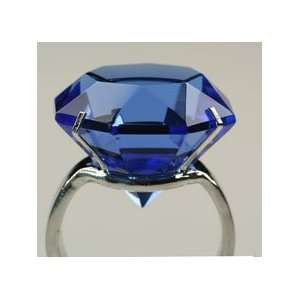  Giant Blue Glass Diamond Ring w/ Silver Band Set 12 