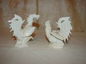 Vintage White Fighting Roosters Figurine Fine Quality Lenwile China 