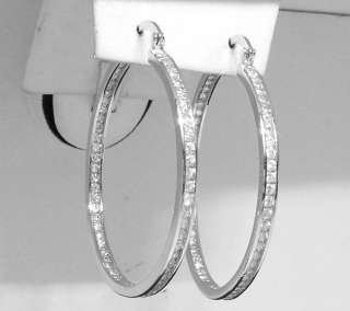 Inside Out Diamonique CZ Hoop Earring Silver 1.5   