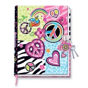  Peace Sign & Zebra Girls Diary with Heart Lock and Keys 