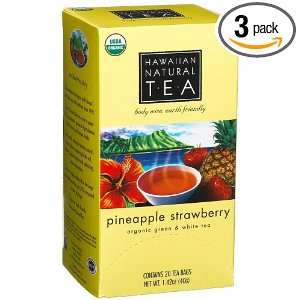 Hawaiian Natural Tea, Pineapple Strawberry, 20 Count Tea Bags (Pack of 