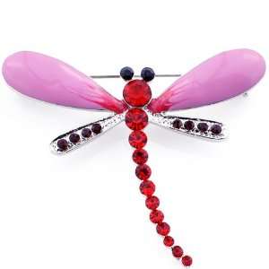   Pink Enamel Ruby Dragonfly Austrian Crystal Insect Pin Brooch Jewelry