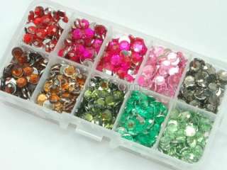 10 colours of 7mm flat back faceted rhinestone come in storage 
