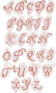 Swirly Initials Machine Embroidery Font   natural size sample