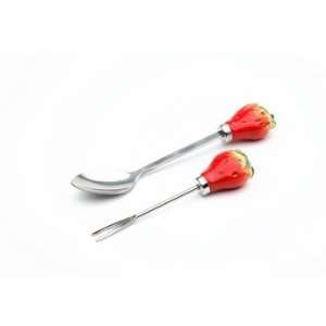  Fine Porcelain Strawberry Fork and Spoon (set of 4 pcs 