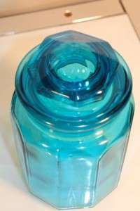   BLUE GLASS w Ground Lid CANISTER Candy Drugstore APOTHECARY JAR  