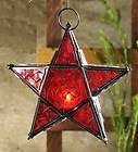 New RED STAR Stained Glass CANDLE HOLDER Lantern Garden