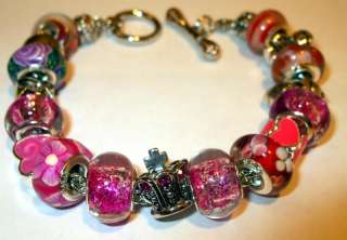 Pandora SS  European bracelet(3q)Murano Beads,Enamel&crystal spacers 