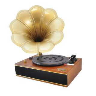 Pyle PNGTT1R Classic Horn Phonograph Turntable W/ USB To PC Connection 