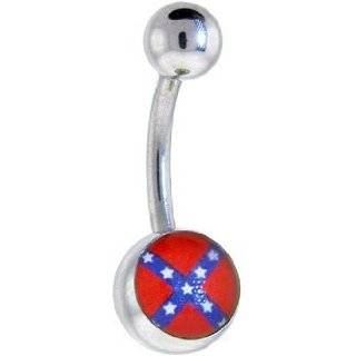   Red and Blue Confederate Flag Logo Belly Button Ring by Body Candy