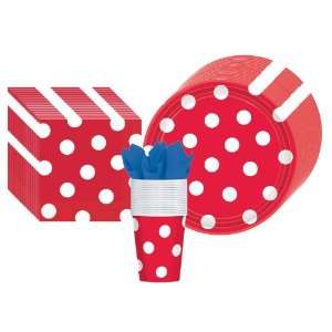  Red Polka Dot Party Supplies Pack Including Plates, Cups 