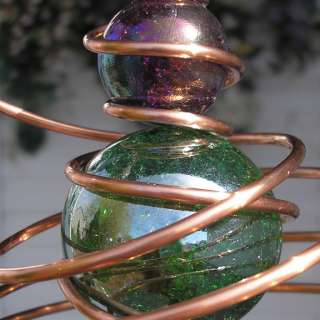 Plant Stake Garden Art Copper Staff Dragonfly Metal Sculpture Glass 