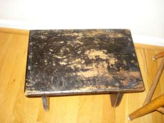 Up for sale is a old black distressed wooden step stool or bench or 