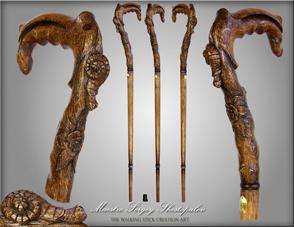   ART AUTHORS SNAIL HANDLE CARVED WOOD WALKING STICK CANE 35 39  