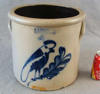 Antique Norton Blue Slip Parrot 4 Gal. Stoneware Crock  