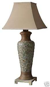 Green Slate Stone Table Lamp Rectangle Cloth Shade  