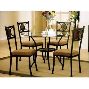  5pc Round Metal Dining Table & Chairs Set in Dark Bronze 