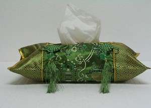 New Chinese Silk Tissue Box Cover w/Tassels Green FZS06  