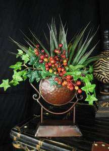 English Ivy and Red Berry Metal Gong Floral Arrangement  
