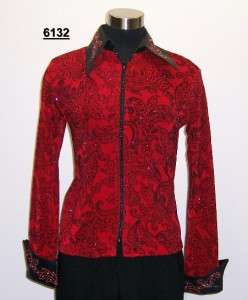 NWT 1849 Red Paisley Front Zip Slinky Jacket #6132  