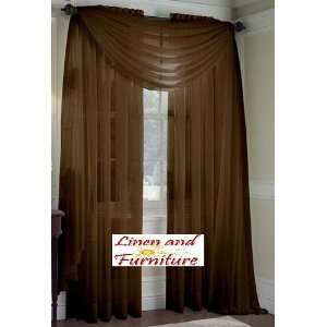   Brown Solid Sheer Window Panel Brand New Curtain