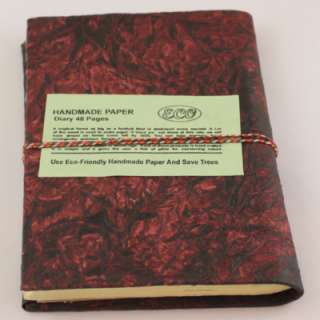 Eco Friendly Diary 48 Pages Handmade Paper Red Dry Wood  