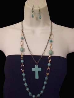 Turquoise Gold Fashion Cross Necklace Set  