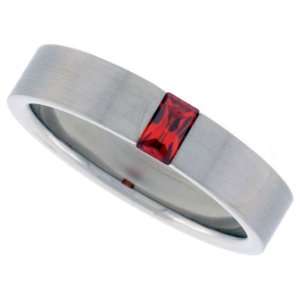 Surgical Stainless Steel 3/16 in. (5mm) Flat Band w/ Emerald Cut Red 