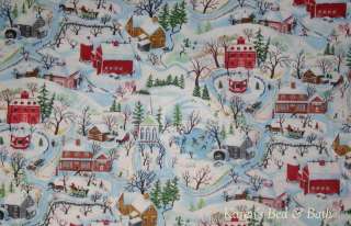 Wintertime Village Township Winter Snow Curtain Valance