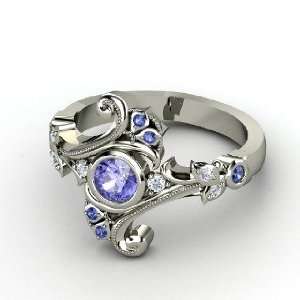   Round Tanzanite Sterling Silver Ring with Diamond & Sapphire Jewelry