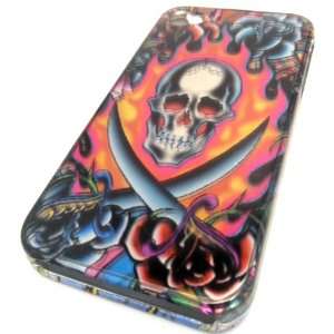  Apple iPhone 4 4S 4G Flame Pirate Skull Tattoo Art Smooth 