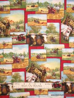 Days Gone By Horse Farming Harvest Novelty Fabric Yard  