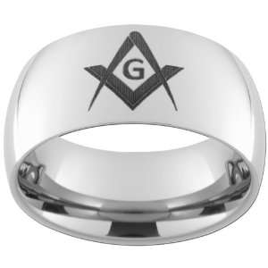10mm Tungsten Carbide Dome Ring with One(1) Masonic Master Mason Image 