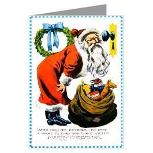  Vintage Victorian Santa looking in Keyhole Christmas Note 