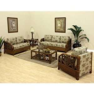 Cancun Palm Upholstered Rattan Deep Seating Group in TC Antique Finish 