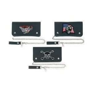 Leather Wallets New Black Biker Logos with Chains 3 Piece 