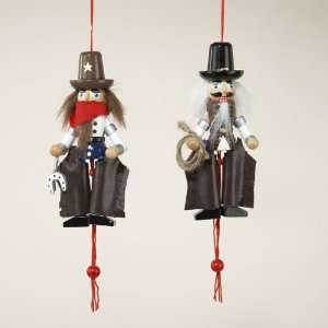   Pack of 12 Wild West Cowboy Nutcracker Pull Puppet Christmas Ornaments