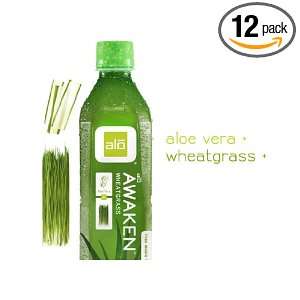 alo AWAKEN Aloe Vera and Wheatgrass, 16.9 Ounce Bottles (Pack of 12 