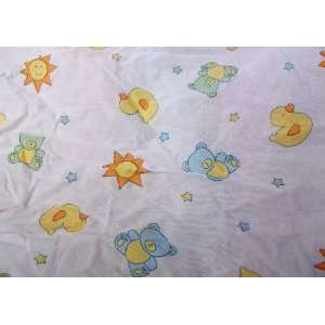   Crib Toddler Bed Fitted Sheet, White with Teddy Bear and Ducky Design